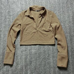 Zara Brown Houndstooth Crop Top